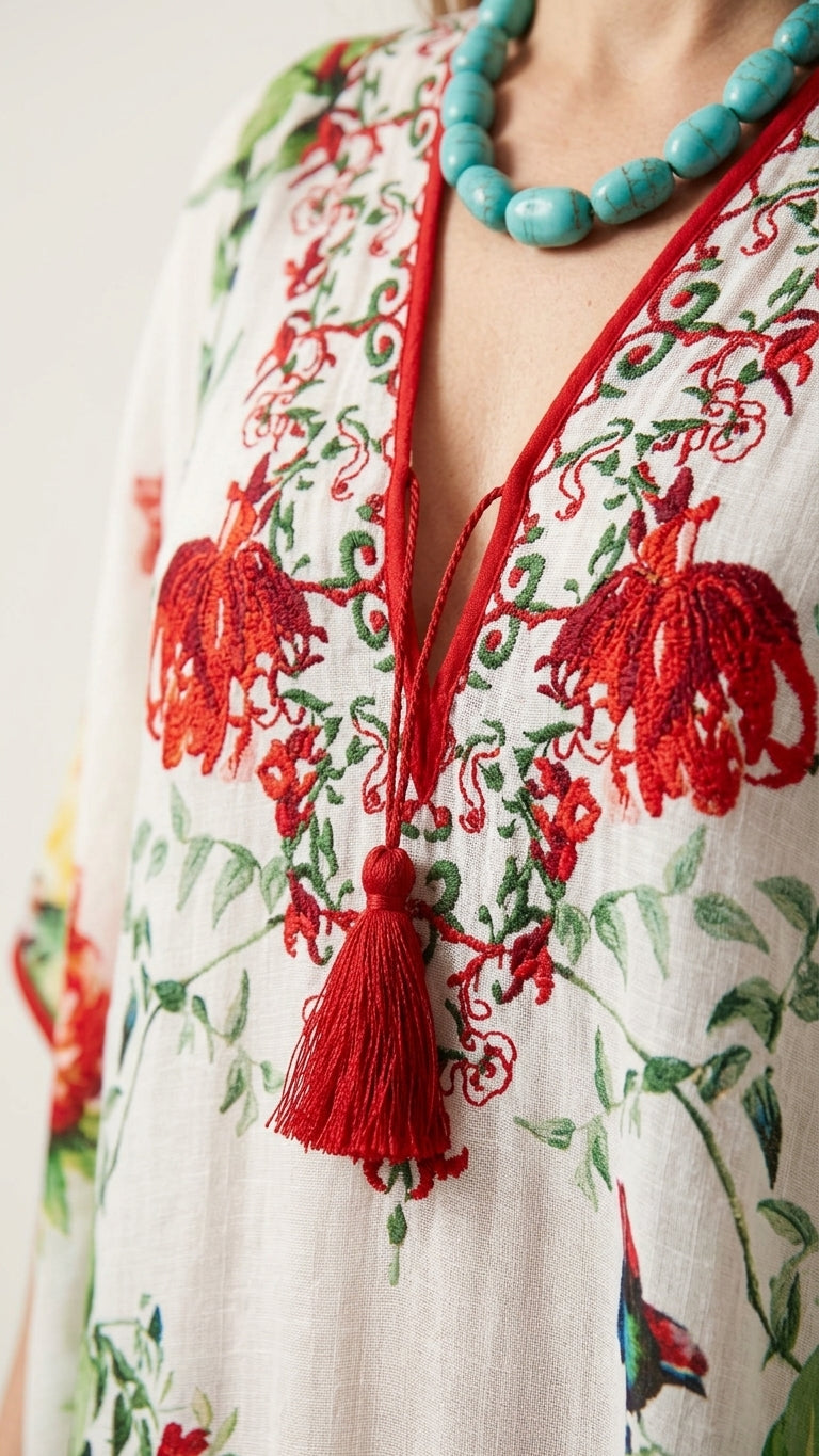 Ivory Glow Resort Embroidered Maxi Dress Ivory Maxi Dress with Relaxed Fit silhouette and Textured texture, additional styling view for Resort Wear, a private garden lunch, US East / Hamptons Elite by ads.floravincie