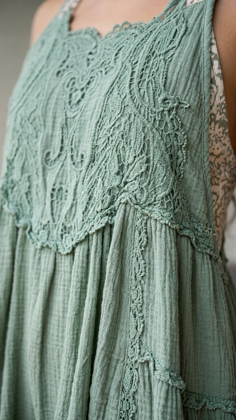 Sage Muse Summer Crochet Maxi Dress Sage Maxi Dress with Relaxed Fit silhouette and Textured texture, additional styling view for Garden Party, a polished coastal brunch, US East / Hamptons Elite by ads.floravincie