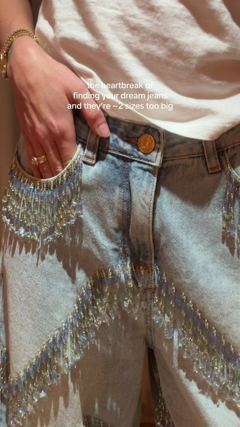 Light Blue Denim Charm Denim Pants Light Blue Denim Pants with Asymmetric silhouette and Textured texture, additional styling view for Travel Outfit, a gallery opening in Paris, Euro Chic Premium by ads.floravincie