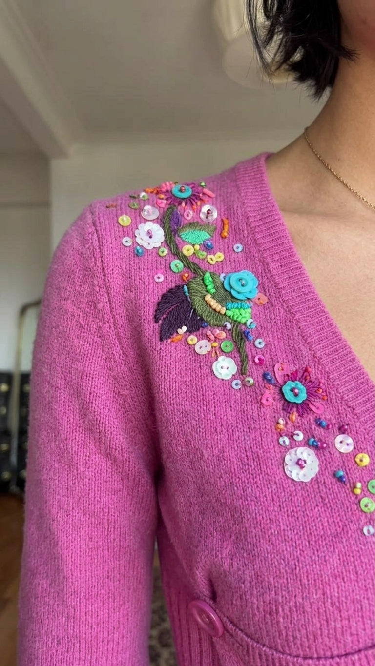 Pink Lustre Embroidered Top Pink Top with Asymmetric silhouette and Textured texture, additional styling view for City Lunch, a private garden lunch, US East / Hamptons Elite by Mesadic