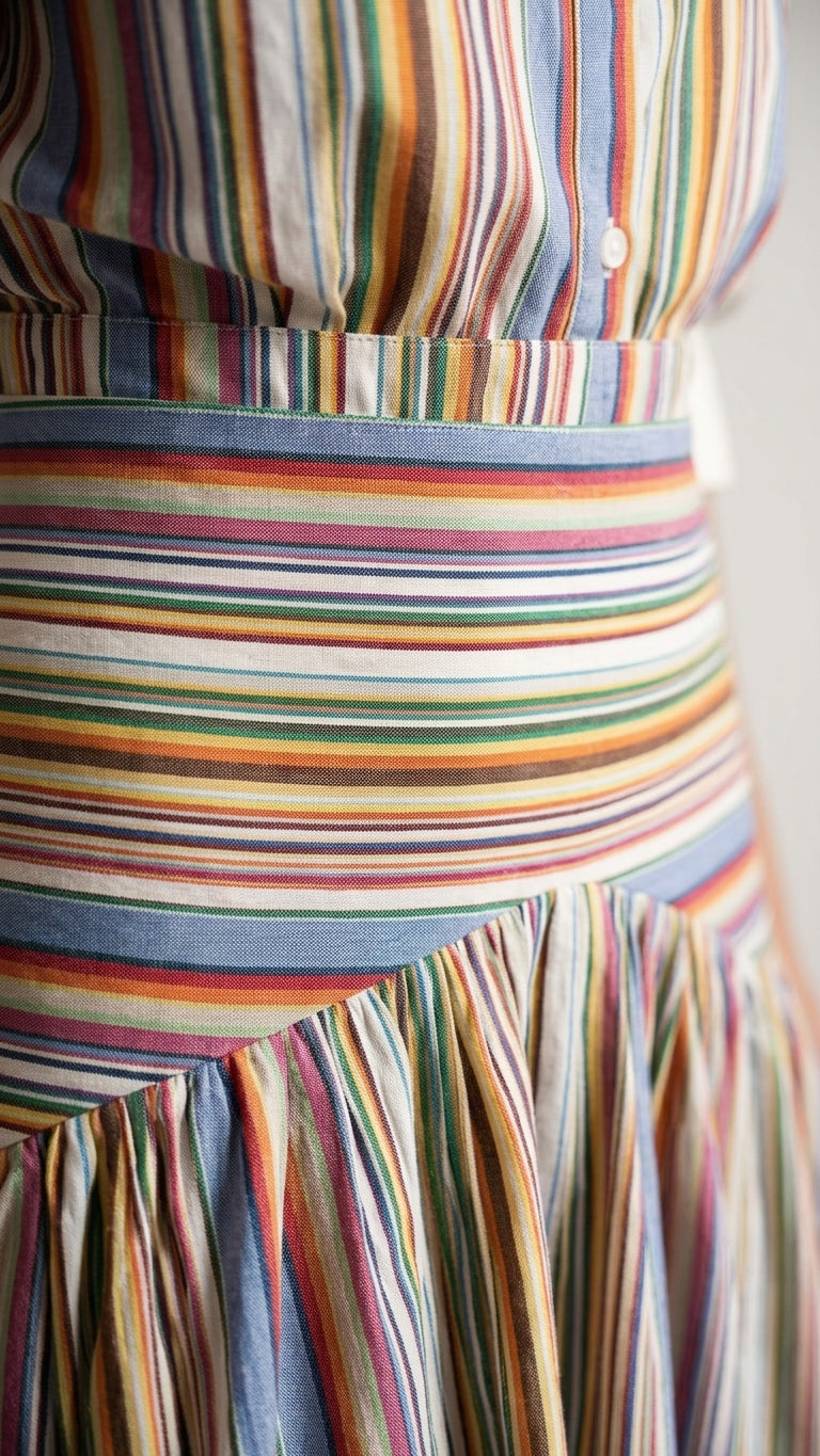 Multicolor Muse Striped Skirt Set Multicolor Skirt Set with Asymmetric silhouette and Textured texture, additional styling view for Beach Dinner, a private garden lunch, US East / Hamptons Elite by Mesadic