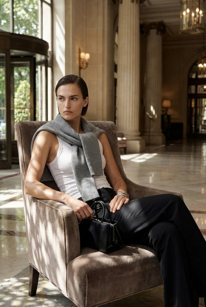 Studded Black Tailored Trousers, Slim Straight Fit, Edgy Chic