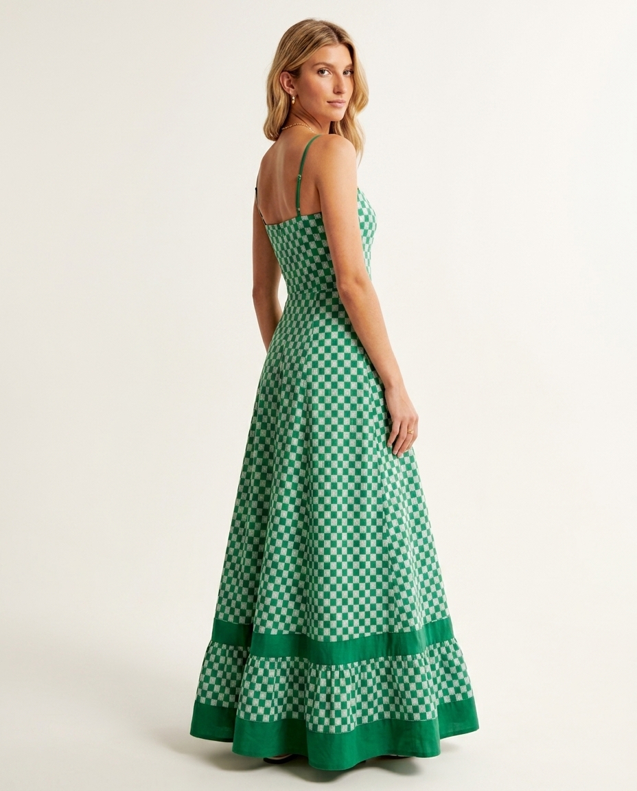 Coastal Check Print Strapless A-Line Dress