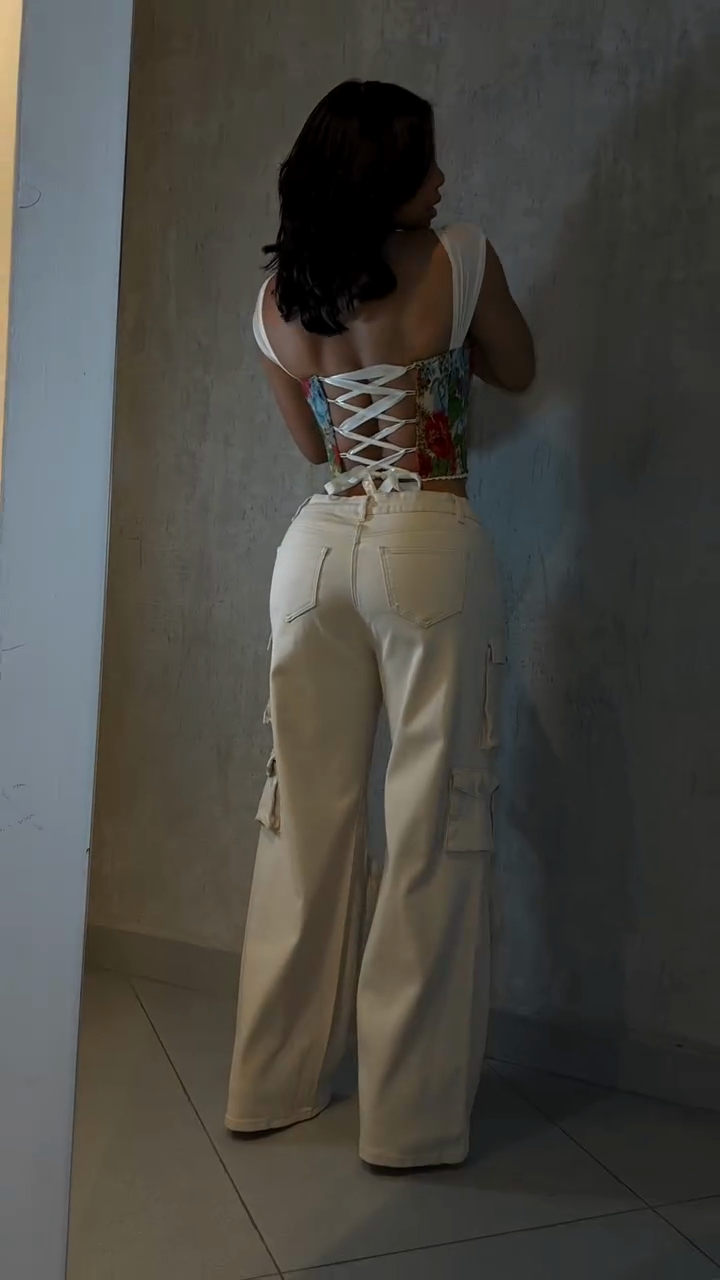 Floral Corset Top and Cargo Pants Set