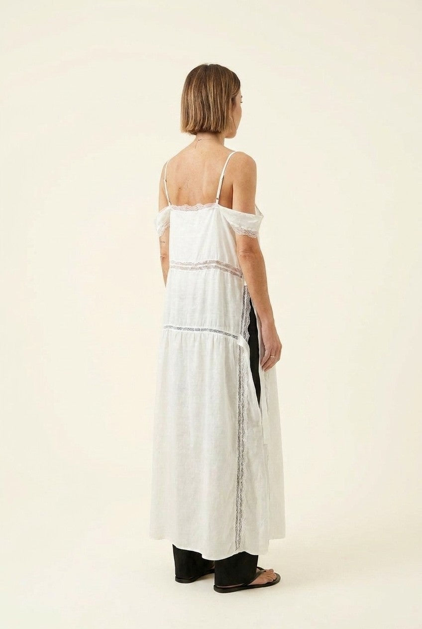 Lace-Inset Linen Maxi Dress