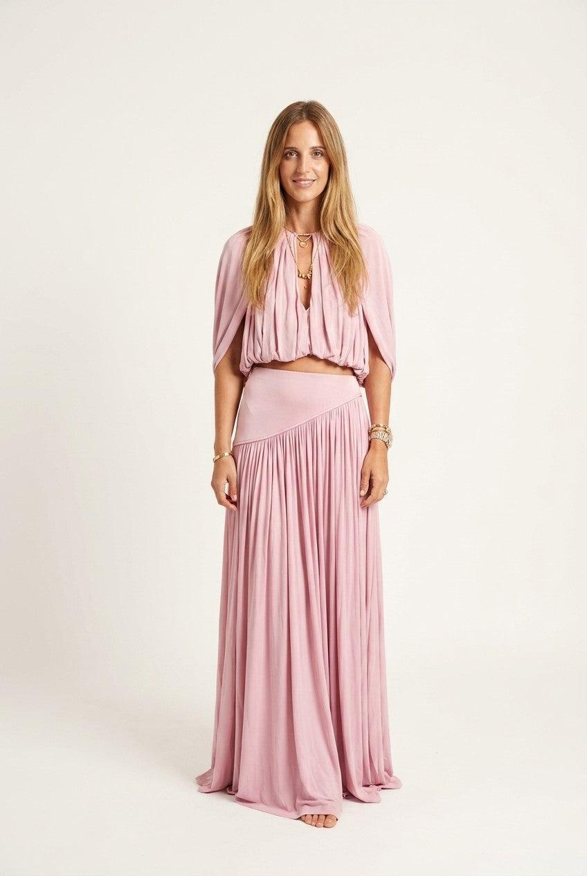 Pleated Crop Top and Maxi Skirt Set