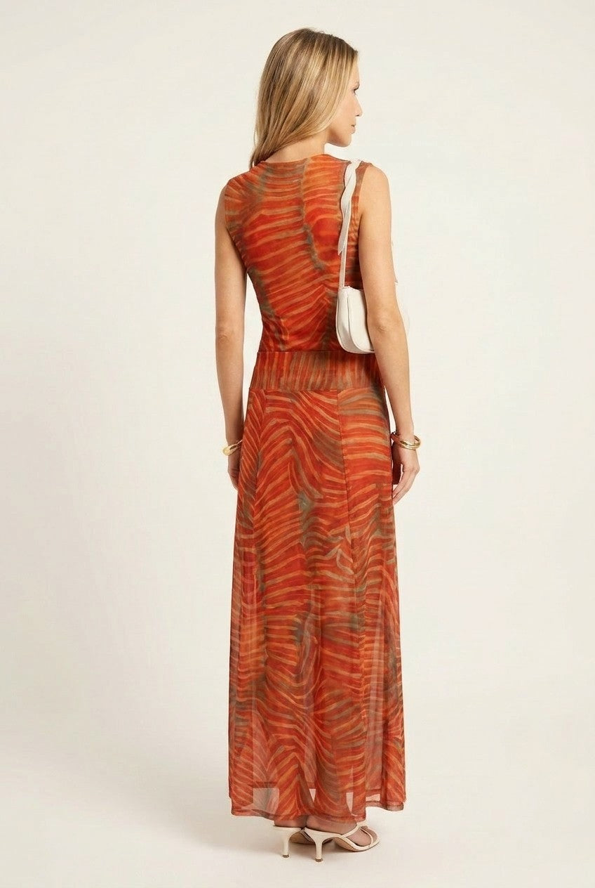 Abstract Printed Mesh Two-Piece Resort Set