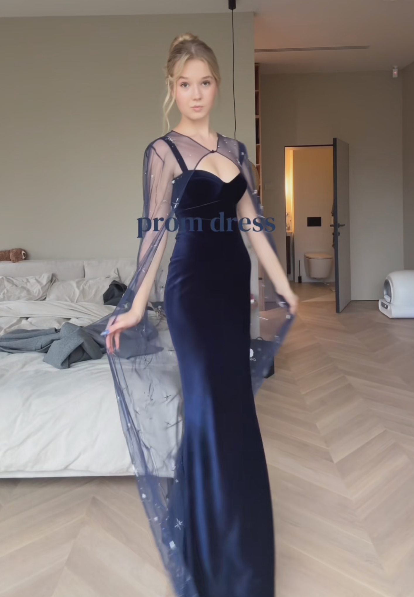 Navy Blue Aura Date Night Satin Maxi Dress
