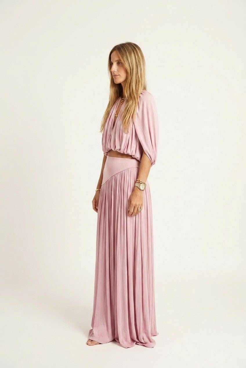 Pleated Crop Top and Maxi Skirt Set