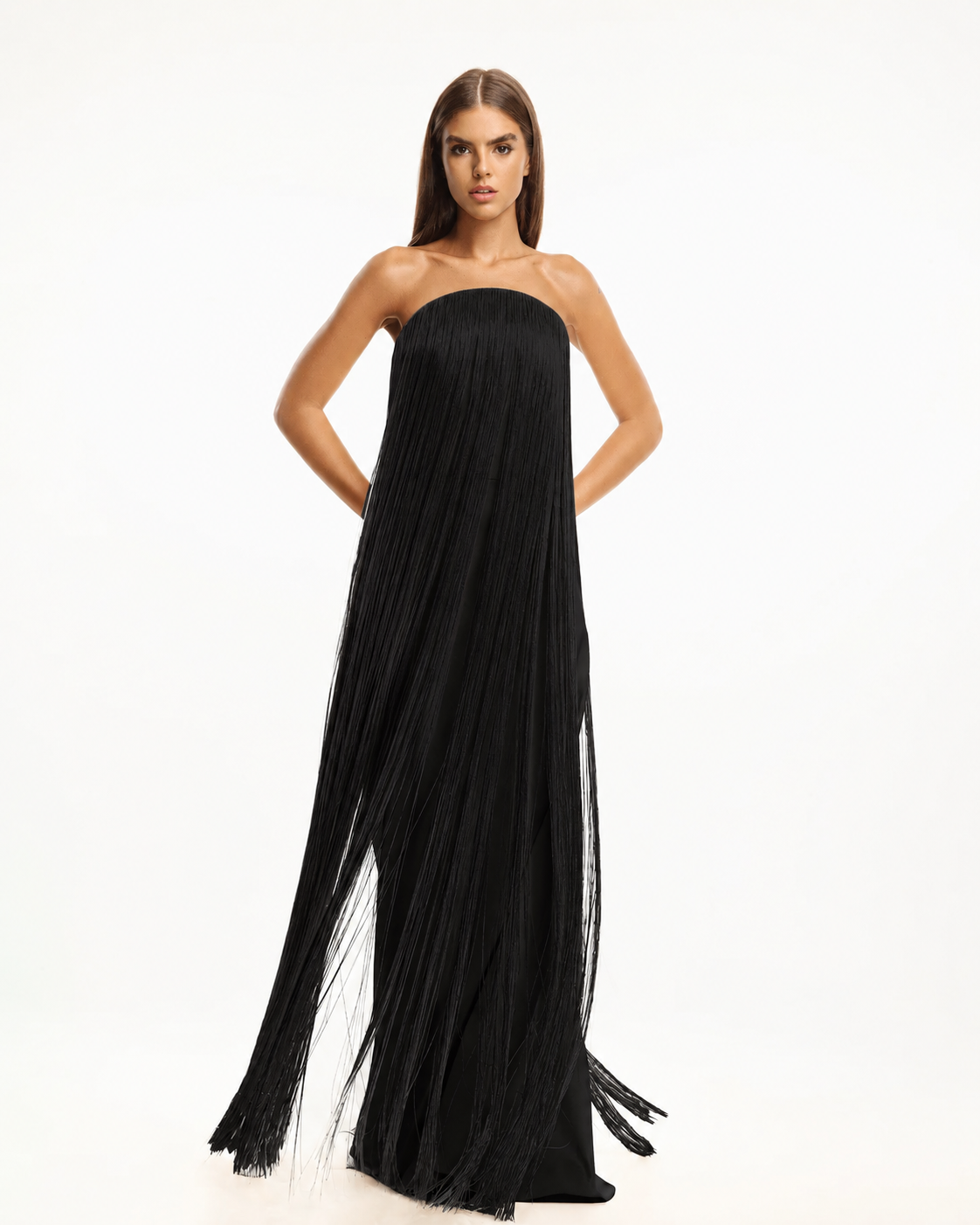 Strapless Fringe Maxi Dress