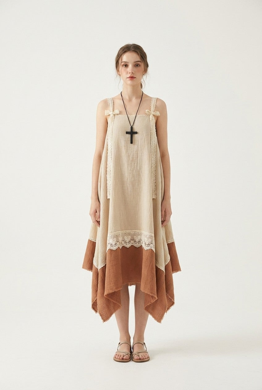 Boho Cotton Gauze Lace Maxi Dress