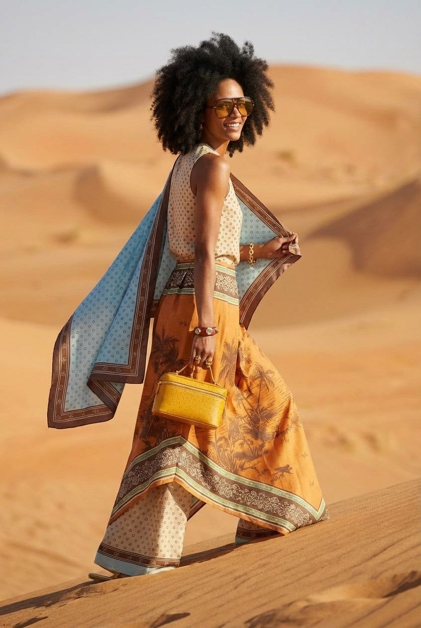 Polka Dot Blouse and Tropical Wide Leg Pants Resort Set