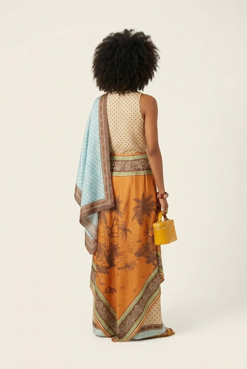 Polka Dot Blouse and Tropical Wide Leg Pants Resort Set