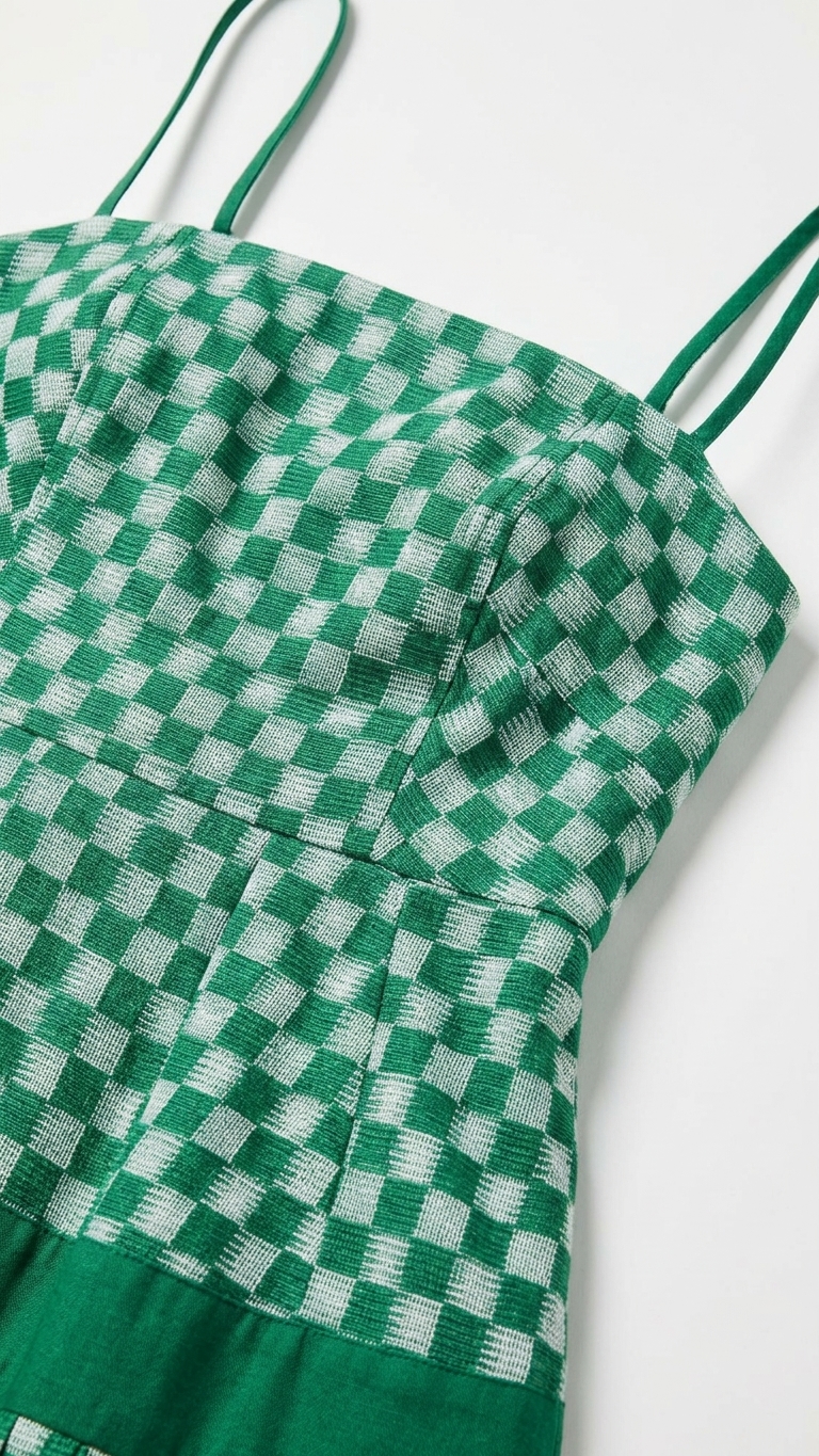 Coastal Check Print Strapless A-Line Dress