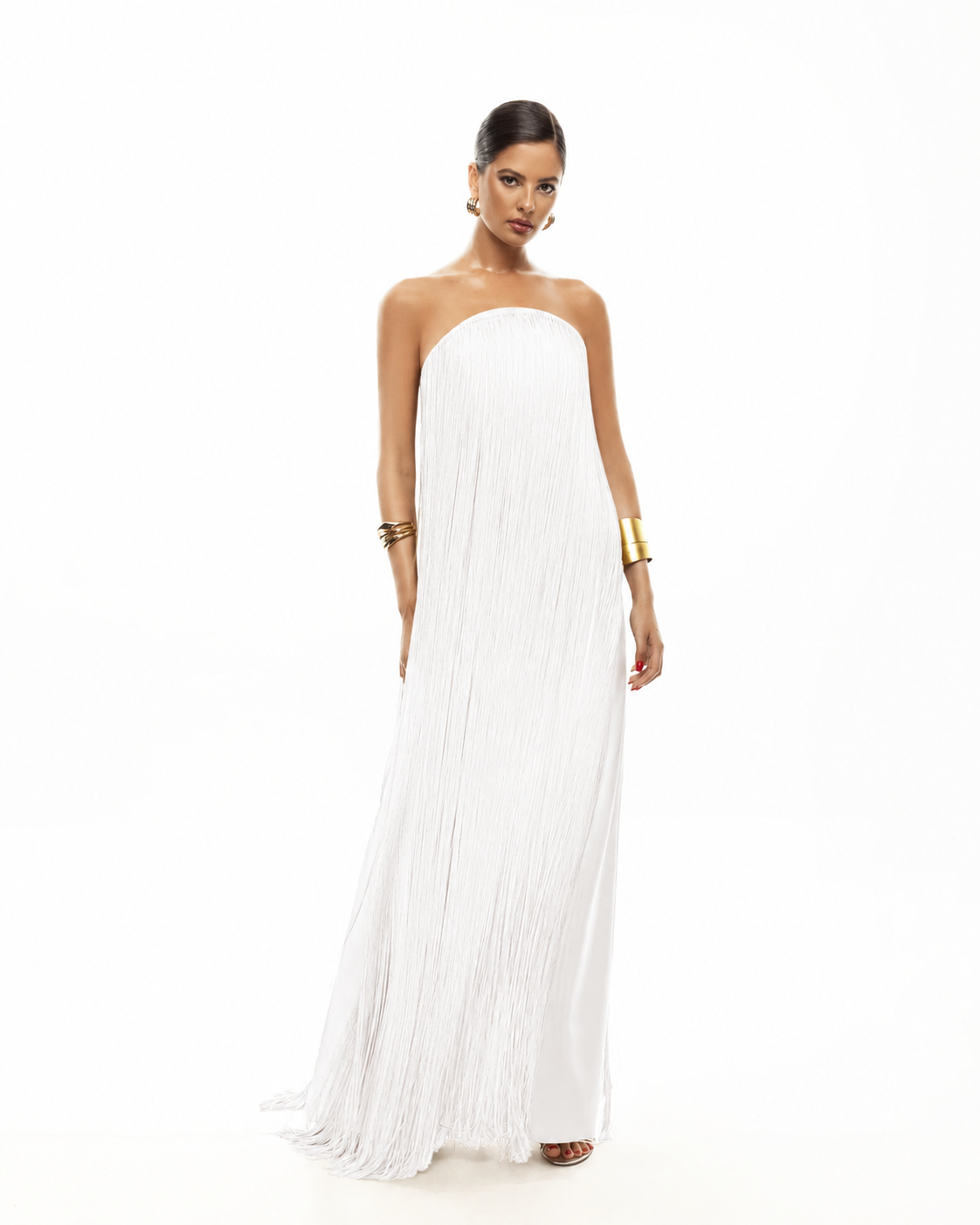 Strapless Fringe Maxi Dress