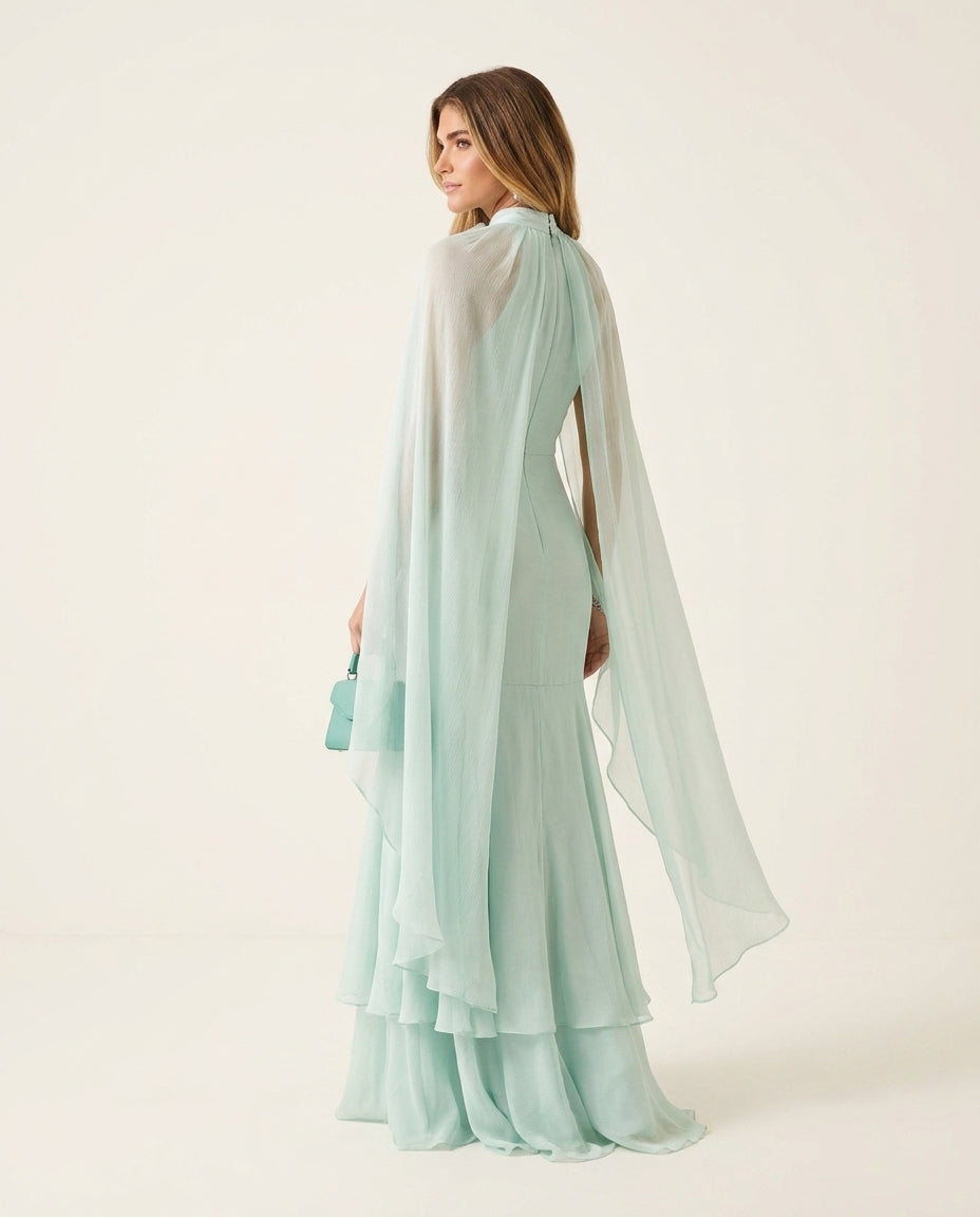 Mint Eyelet V-Neck Maxi Dress "Margot" Mint Maxi Dress with Relaxed Fit silhouette and Textured texture, clean studio product view for Date Night, a gallery opening in Paris, Euro Chic Premium