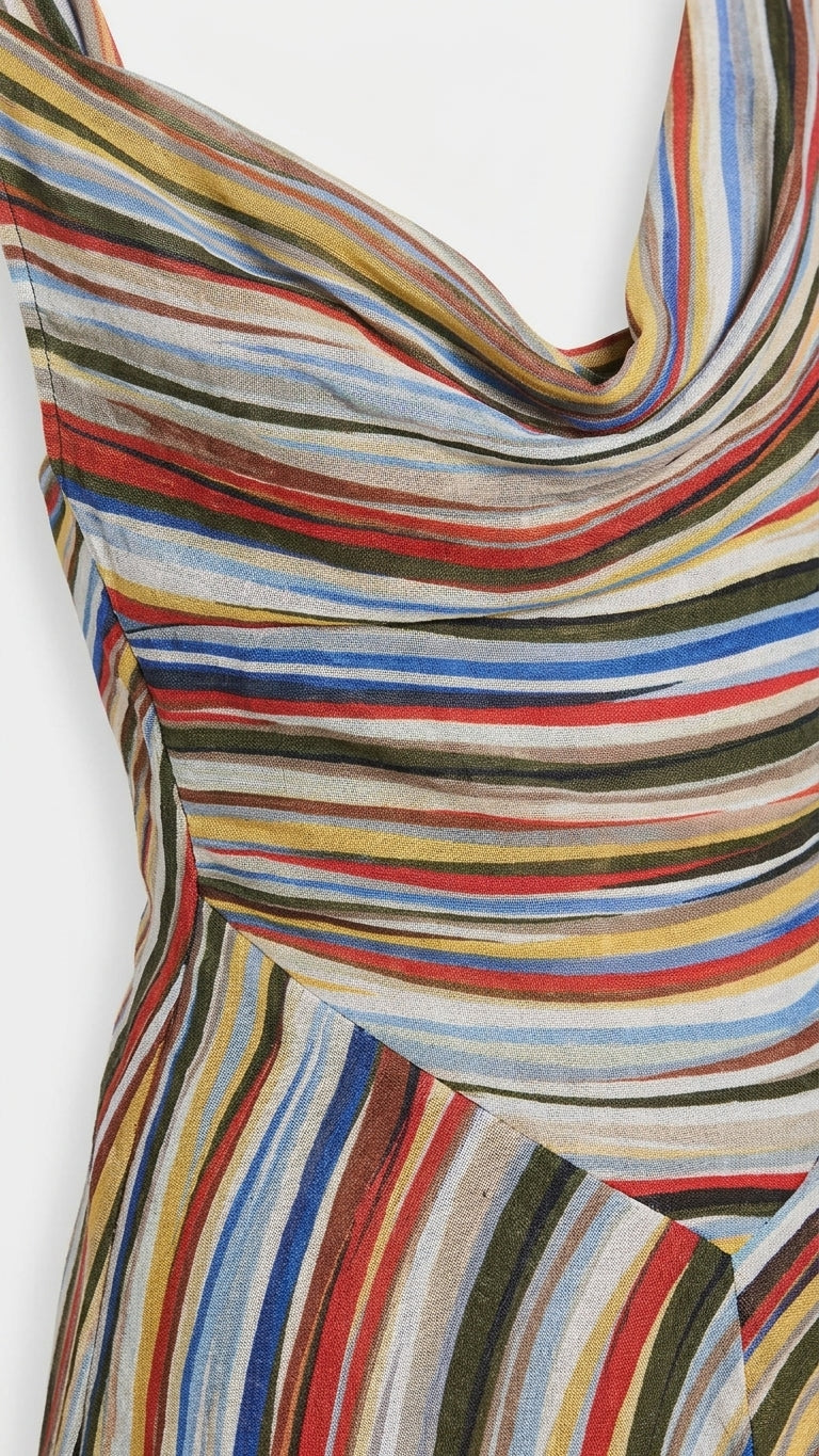 Multicolor Eyelet V-Neck Maxi Dress "Vivienne" Multicolor Maxi Dress with Asymmetric silhouette and Textured texture, fabric and construction detail for Vacation Evening, a polished coastal brunch, US East / Hamptons Elite