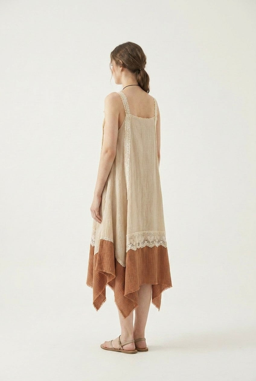 Boho Cotton Gauze Lace Maxi Dress
