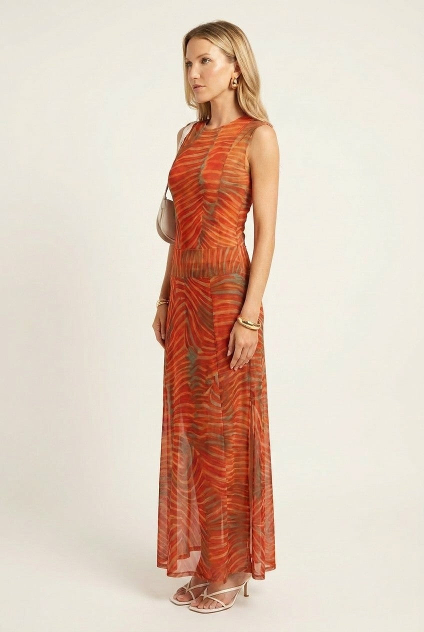 Abstract Printed Mesh Two-Piece Resort Set