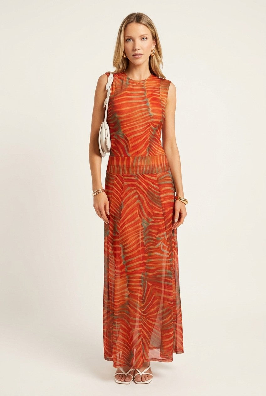 Abstract Printed Mesh Two-Piece Resort Set
