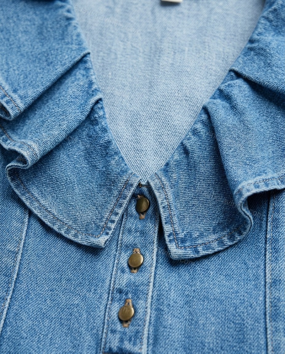 Denim Blue Ruffled V-Neck Mini Dress by ads.floravincie.com