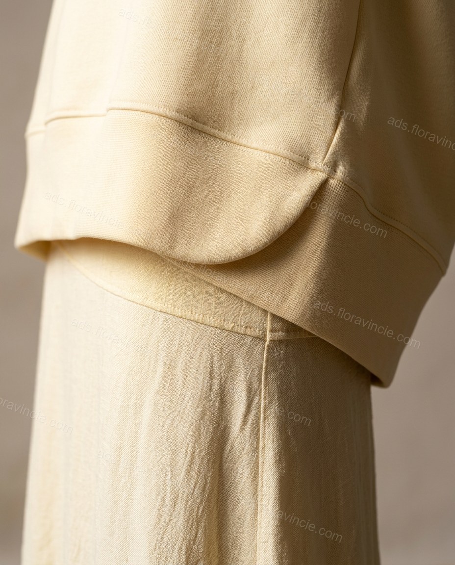 Pale Yellow Ribbed Skirt Set by ads.floravincie.com
