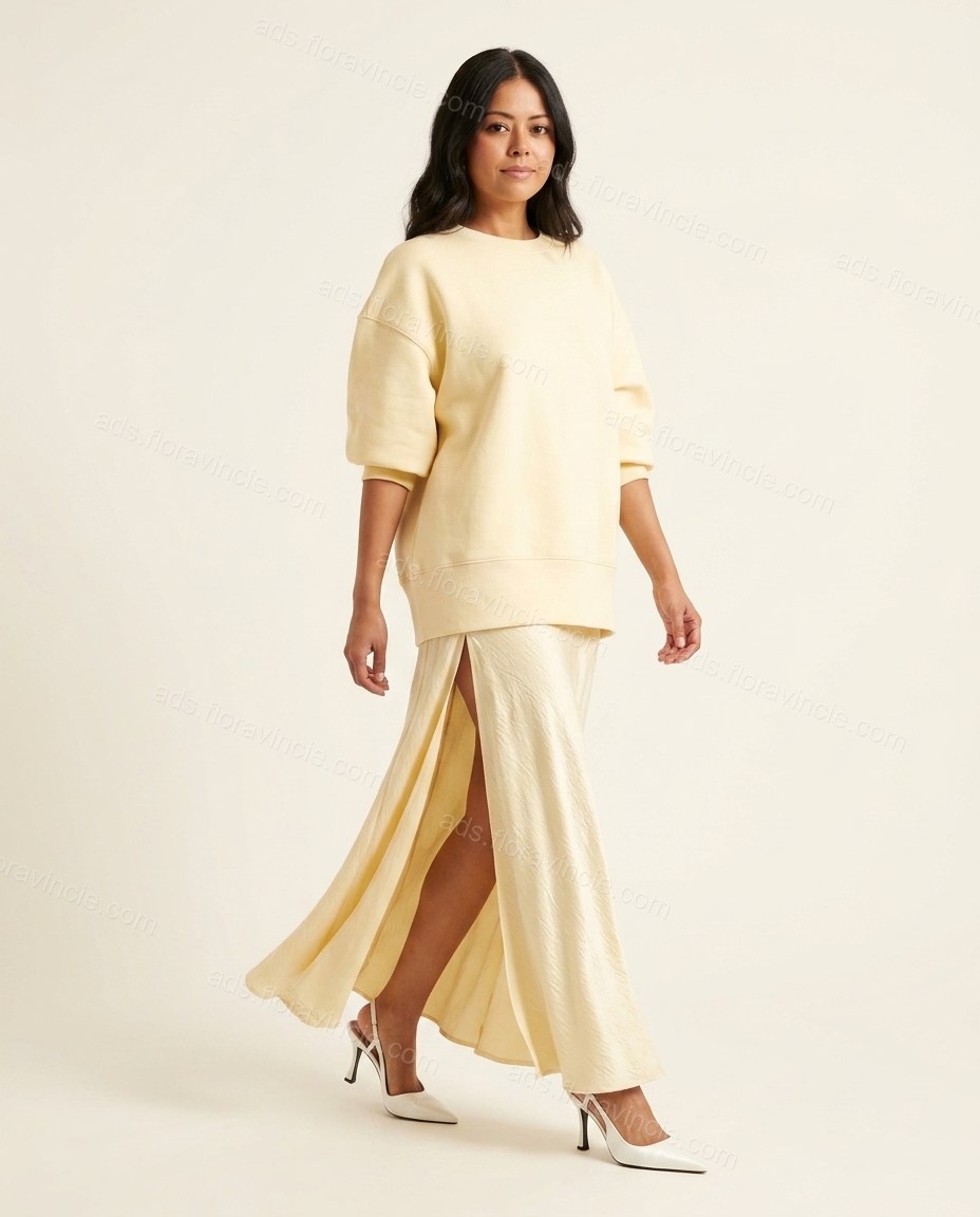 Pale Yellow Ribbed Skirt Set by ads.floravincie.com