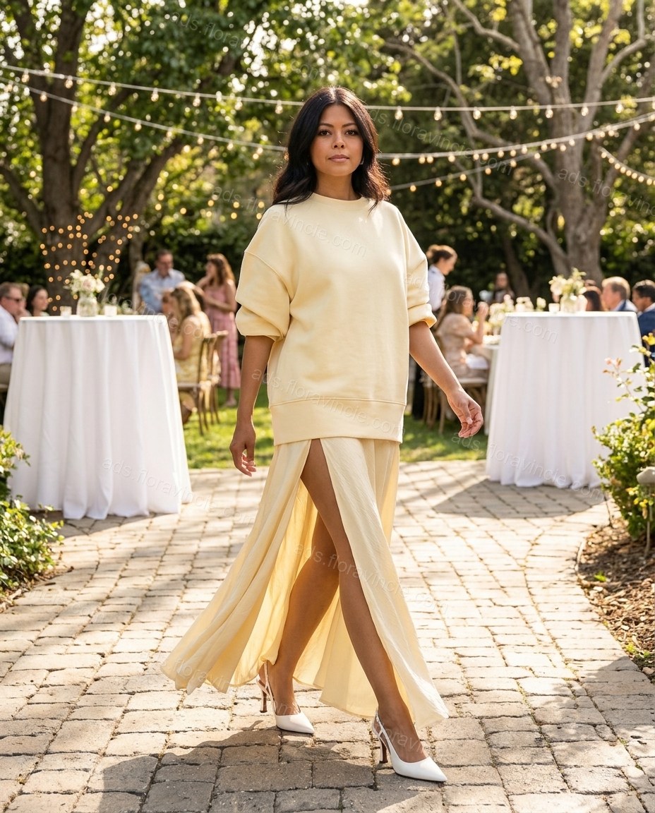 Pale Yellow Ribbed Skirt Set by ads.floravincie.com