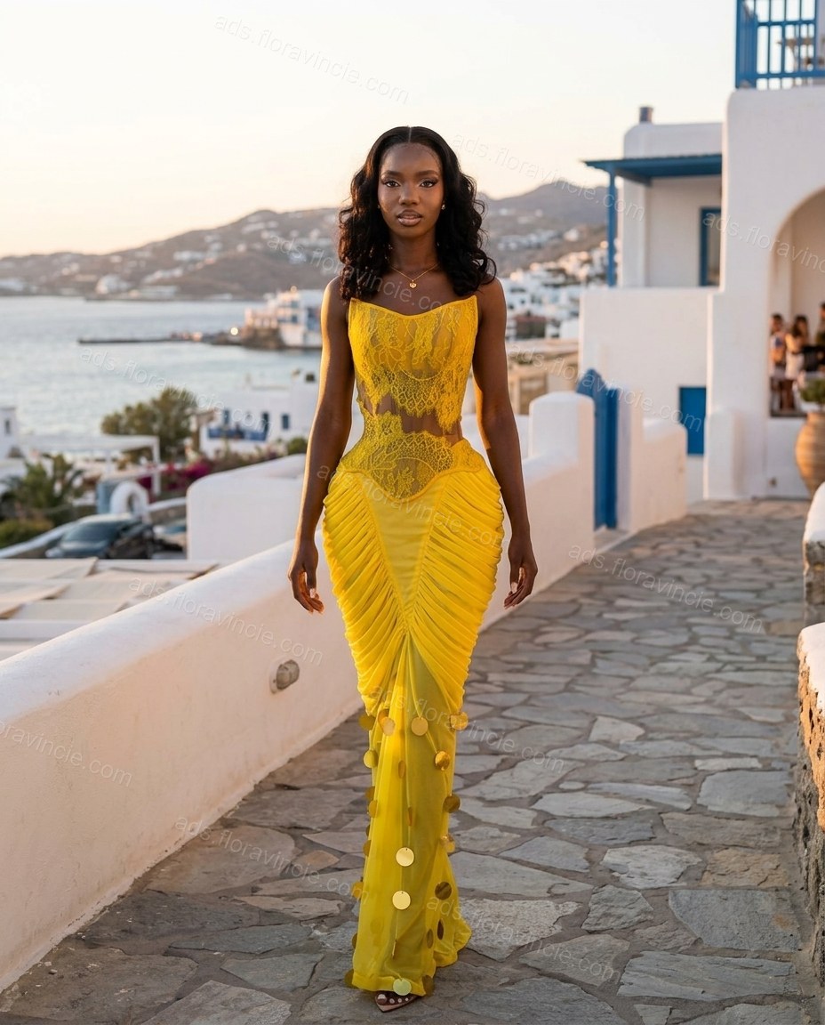 Butter Yellow Lace Sweetheart Maxi Dress by ads.floravincie.com