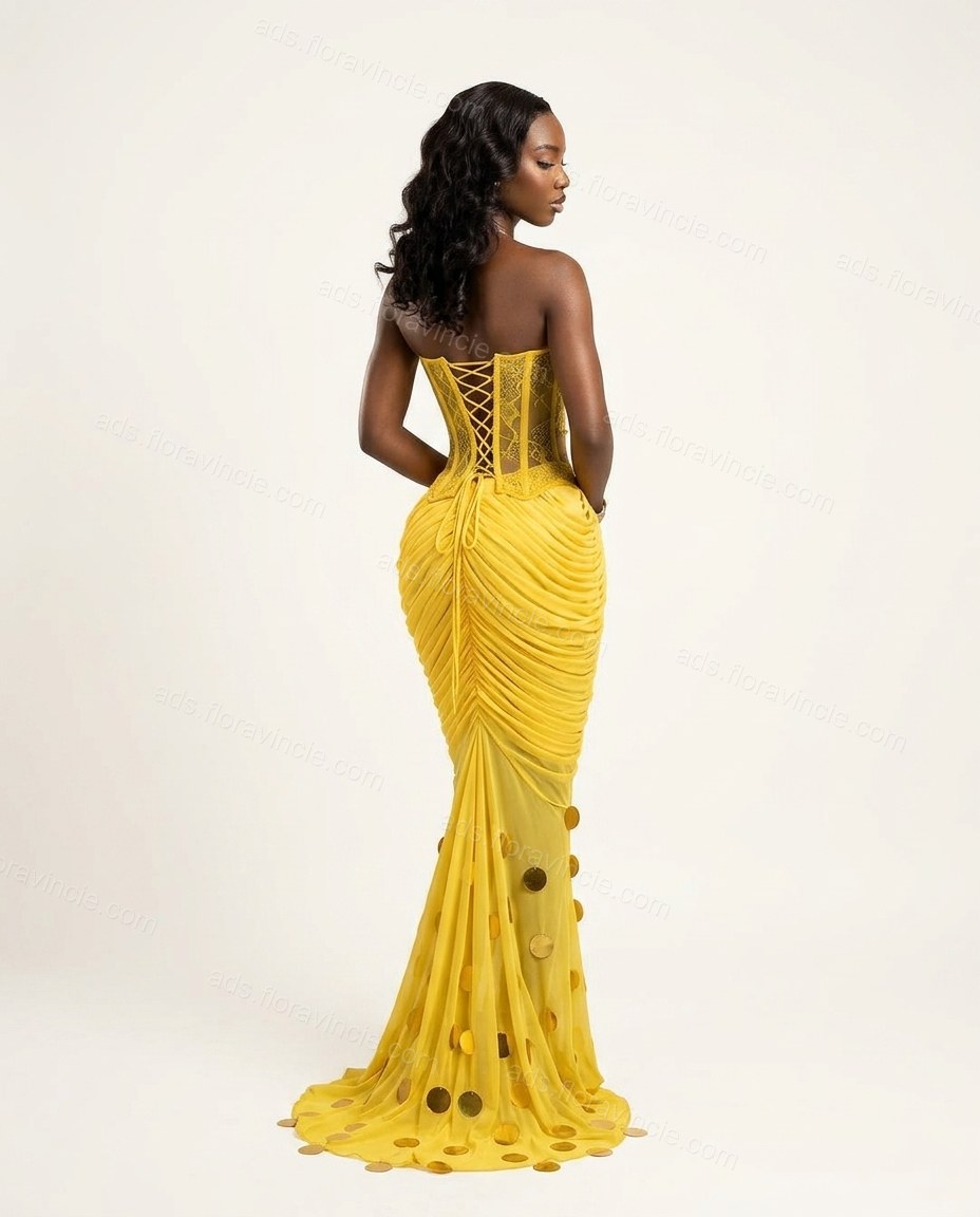 Butter Yellow Lace Sweetheart Maxi Dress by ads.floravincie.com