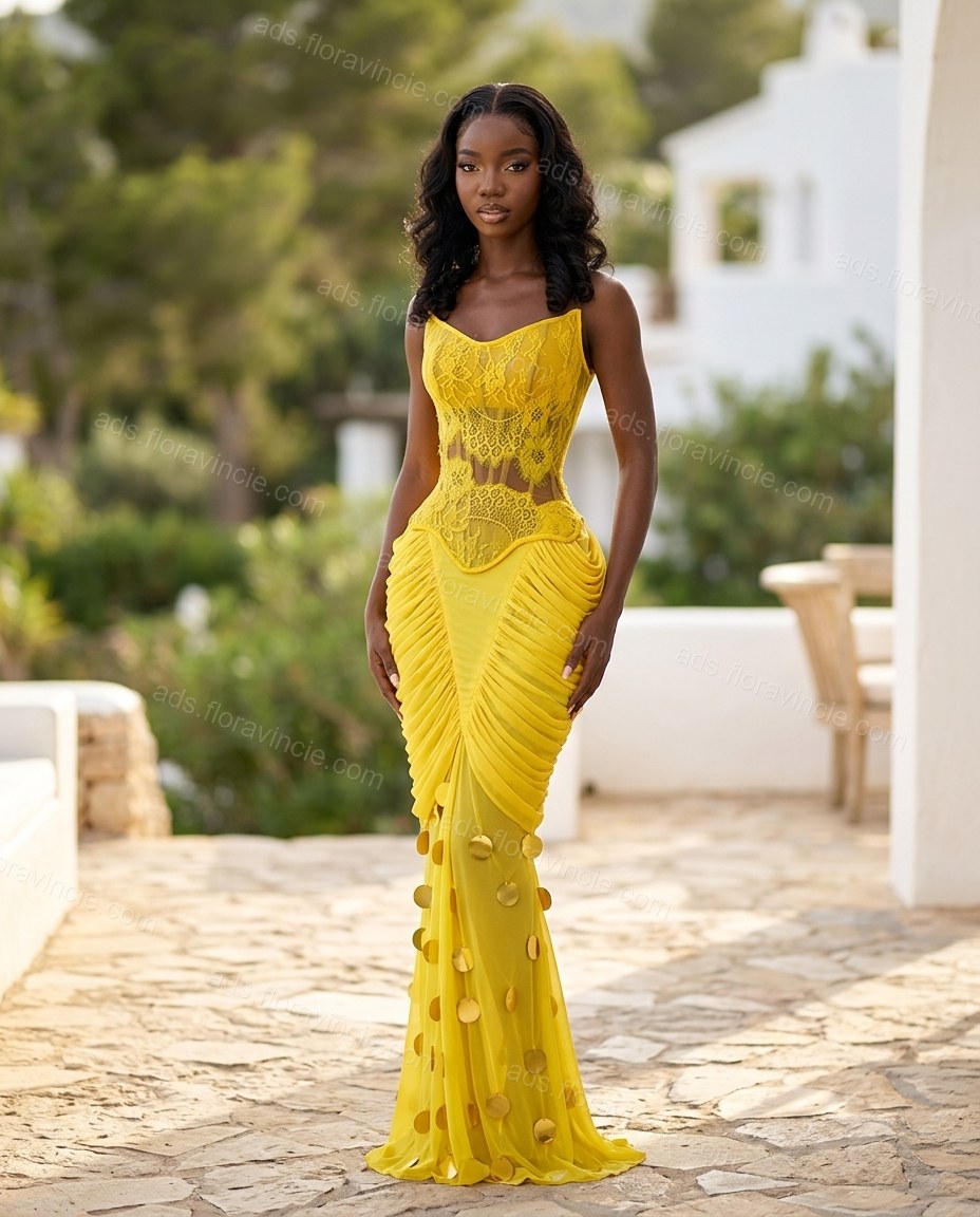 Butter Yellow Lace Sweetheart Maxi Dress by ads.floravincie.com