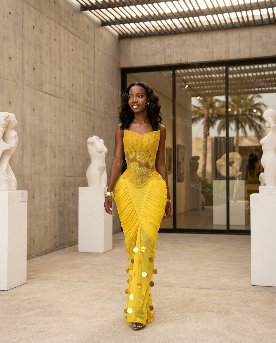 Butter Yellow Lace Sweetheart Maxi Dress by ads.floravincie.com