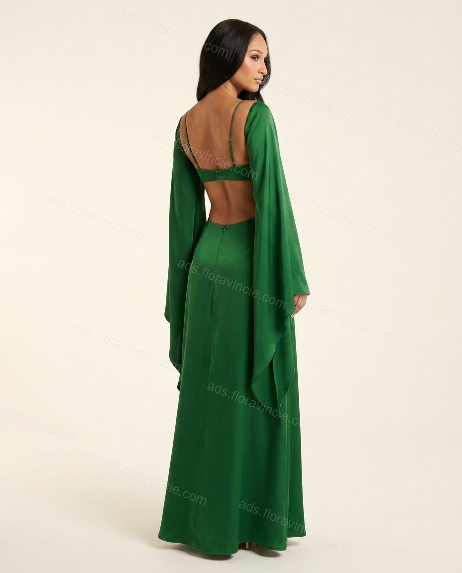 Sage Printed V-Neck Maxi Dress by ads.floravincie.com