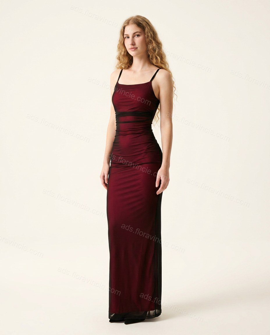 Burgundy Ruched Maxi Dress by ads.floravincie.com