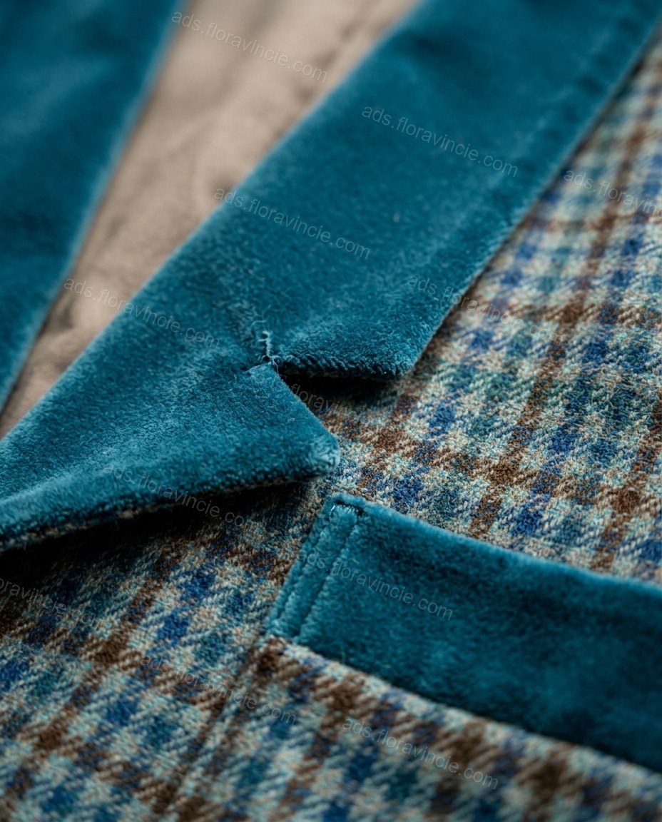Blue And Brown Plaid With Teal Plaid Print Lace Wide-Leg Duster Jacket by ads.floravincie.com