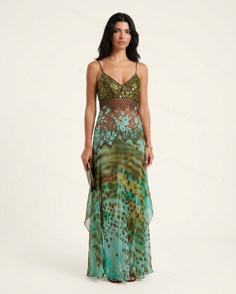 Green Floral V-Neck Lace Maxi Dress by ads.floravincie.com