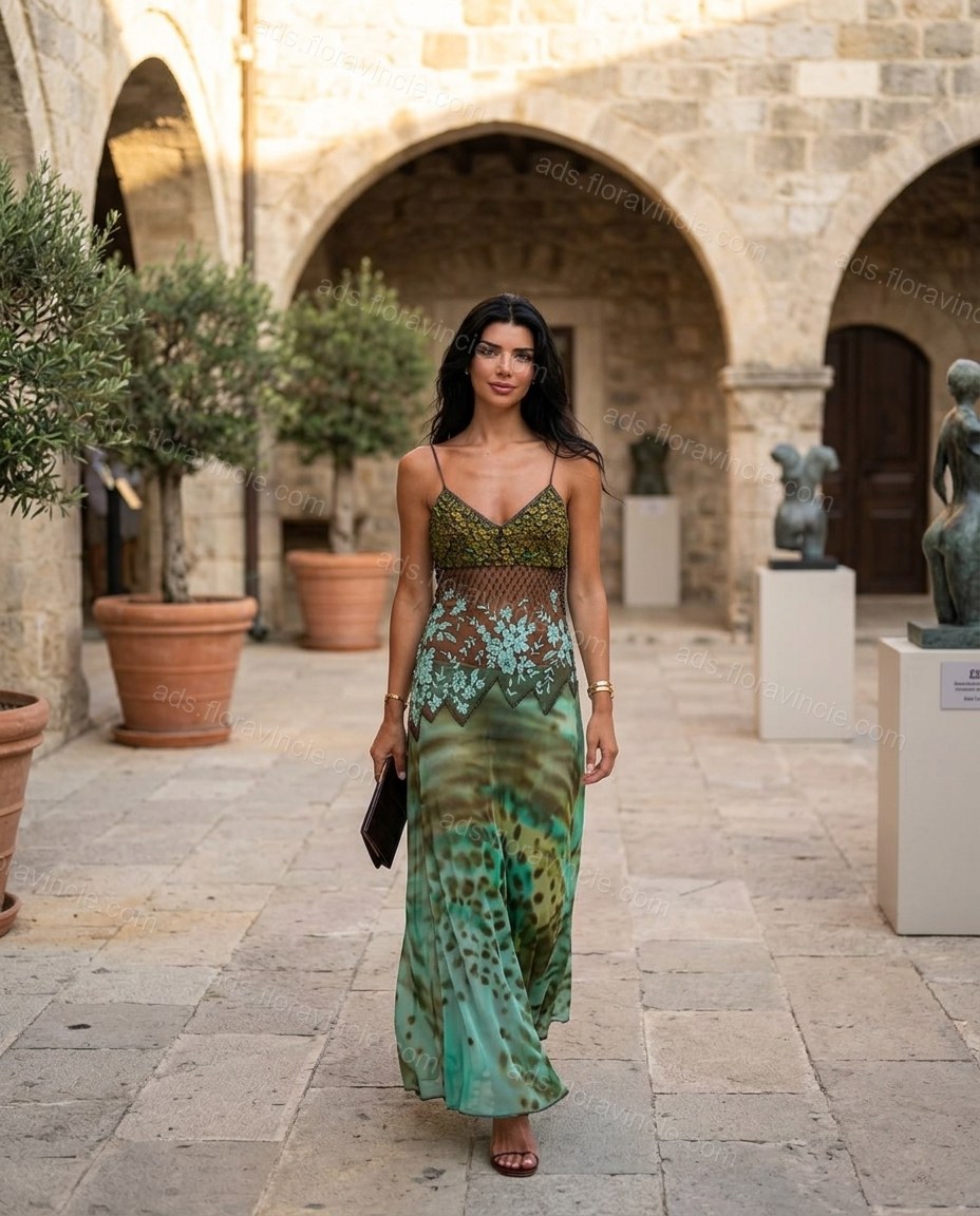 Green Floral V-Neck Lace Maxi Dress by ads.floravincie.com