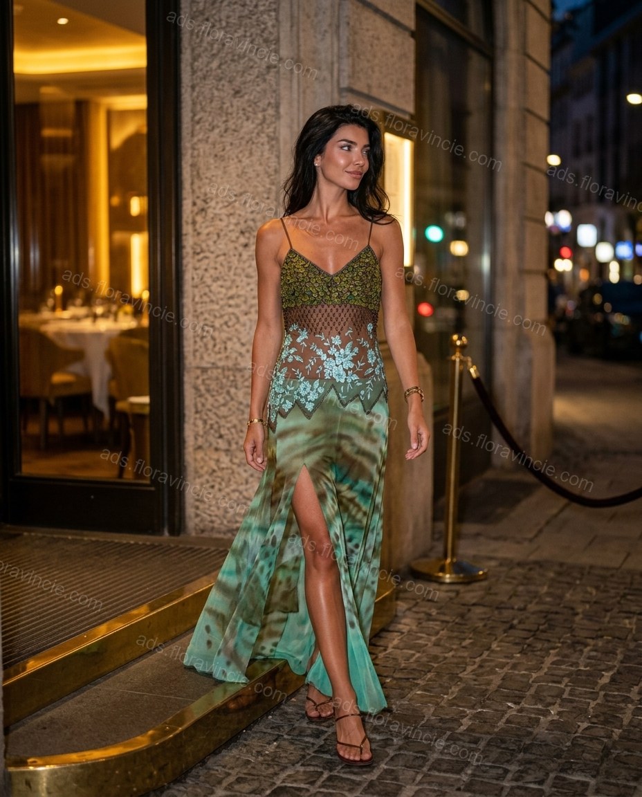 Green Floral V-Neck Lace Maxi Dress by ads.floravincie.com