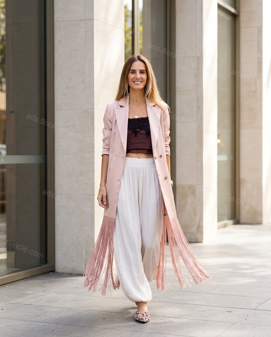 Light Pink Pleated Lace Satin Pant Set by ads.floravincie.com
