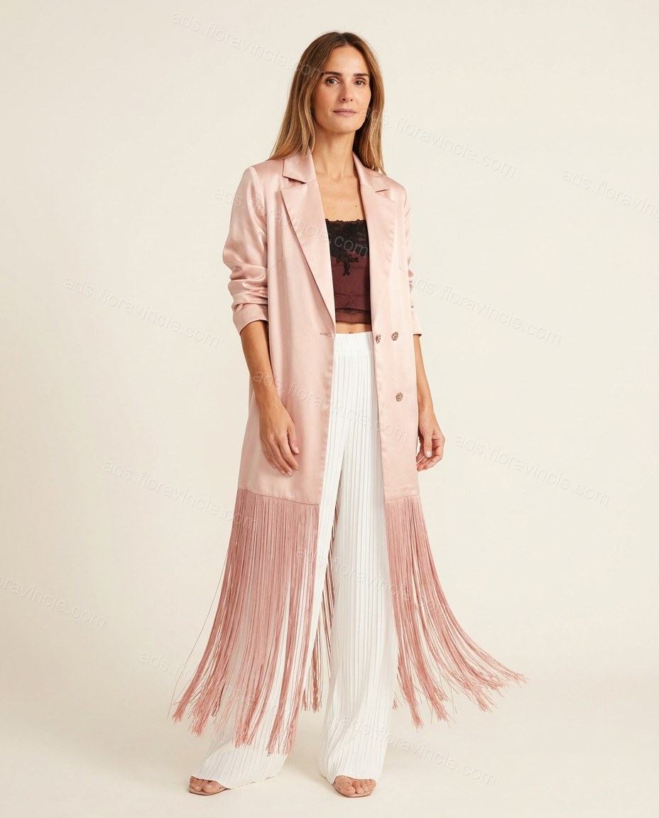 Light Pink Pleated Lace Satin Pant Set by ads.floravincie.com