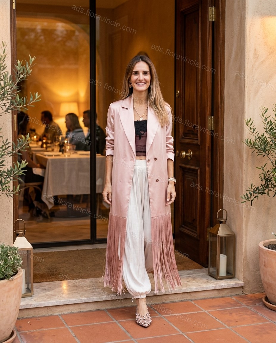 Light Pink Pleated Lace Satin Pant Set by ads.floravincie.com