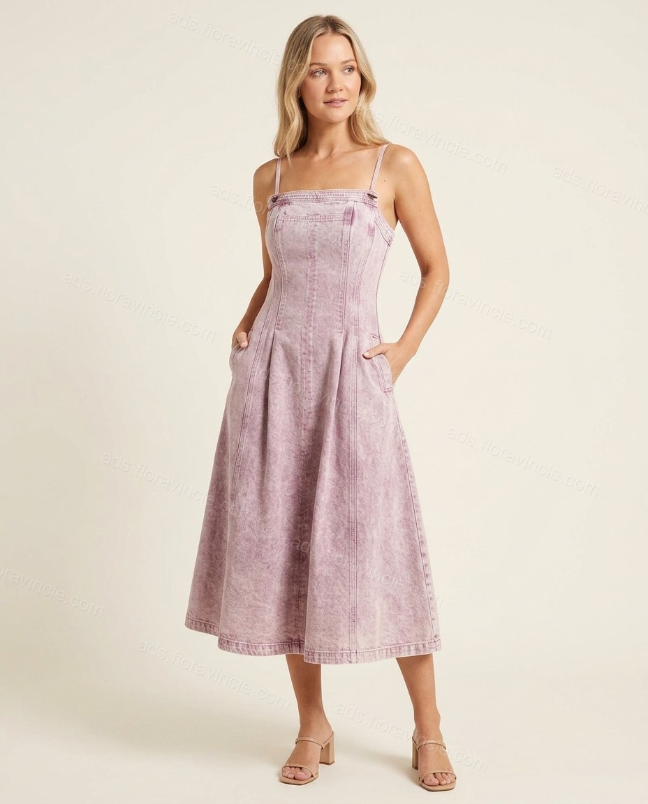 Light Pink Soft Denim Midi Dress by ads.floravincie.com
