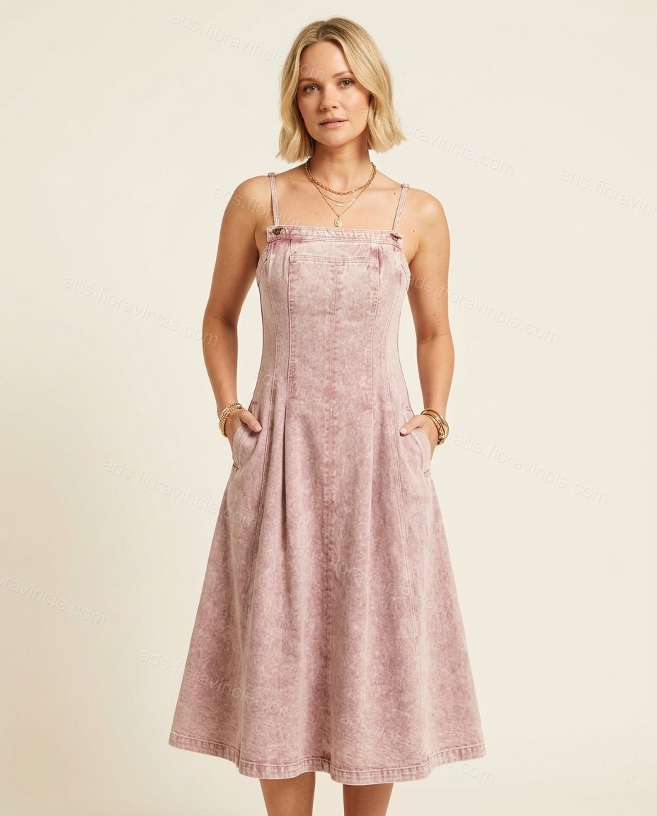 Light Pink Soft Denim Midi Dress by ads.floravincie.com