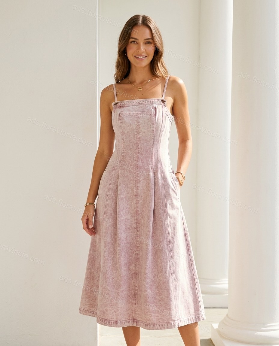 Light Pink Soft Denim Midi Dress by ads.floravincie.com