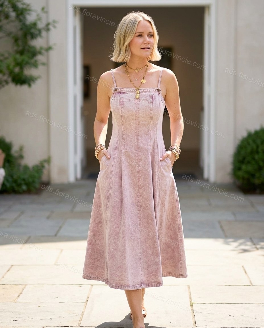 Light Pink Soft Denim Midi Dress by ads.floravincie.com
