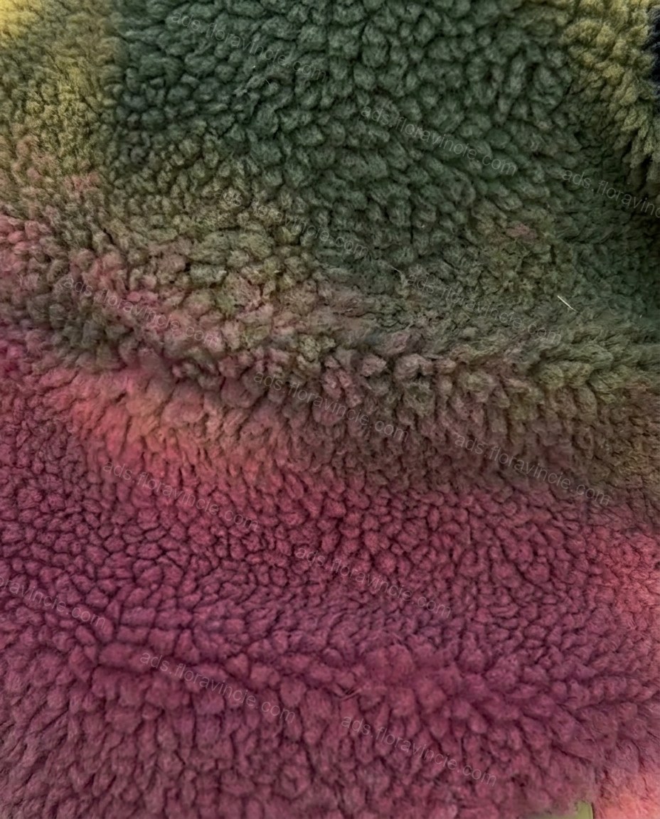 Olive Green Cape Blouse, close-up of pink and orange accents, hood and kangaroo pocket, by ads.floravincie.com