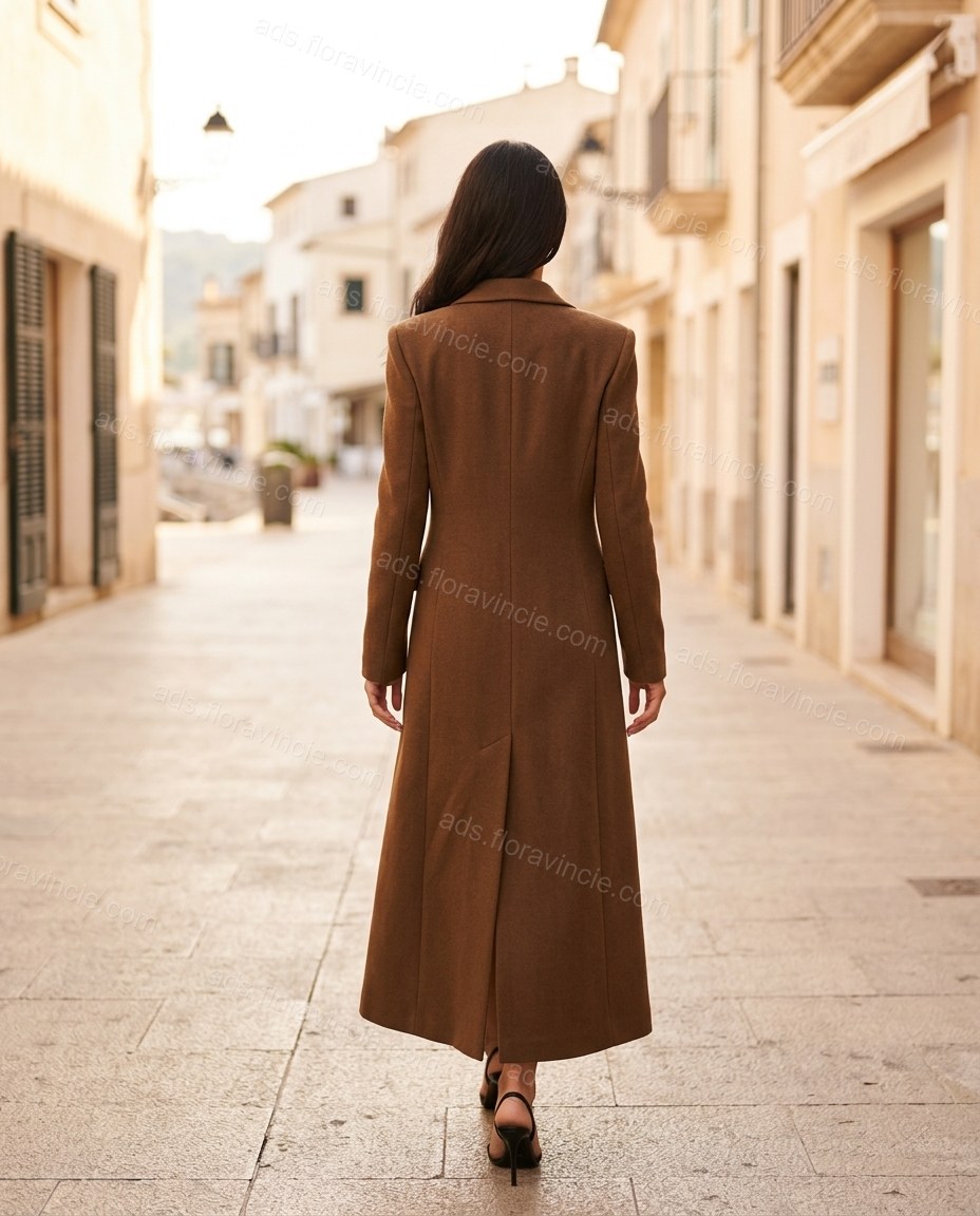Brown Asymmetric Coat, alternate use-case lifestyle view, by ads.floravincie.com
