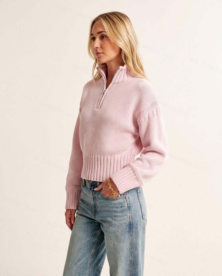 Pink Knit Ribbed Pants Set, side and back studio view showing plain ribbed knit construction, by ads.floravincie.com