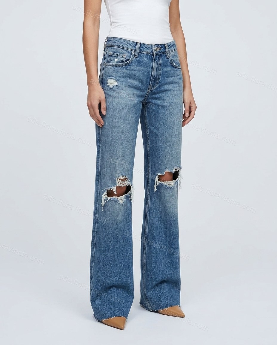 Blue Denim Pants, front studio view, by ads.floravincie.com