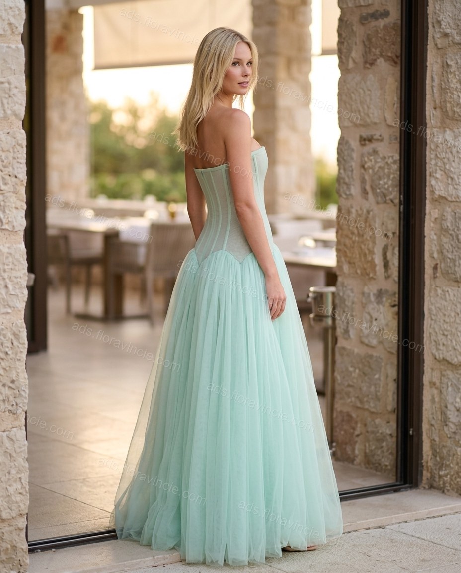 Mint Green Maxi Strapless Skirt Set, alternate use-case lifestyle view, by ads.floravincie.com
